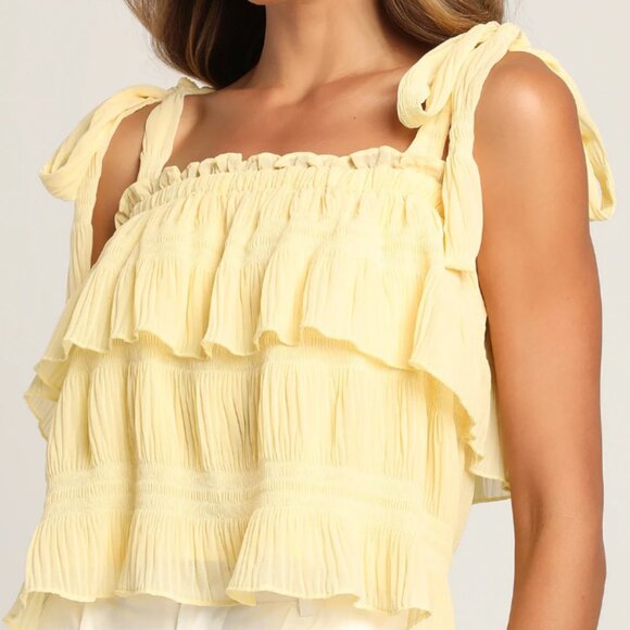 Lulu's Tiers to Summer Yellow Tie-Strap Tiered Tank Top - Yellow Size M - Picture 3 of 5